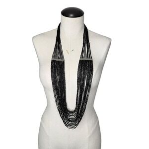 Anthropologie Multilayer Black Seed‎ Bead Layered Necklace 22"